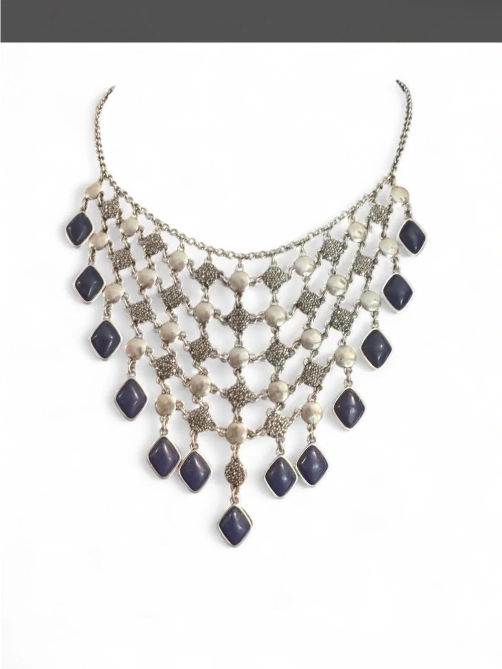 Lucky Brand Silver-Tone Necklace with Navy Blue Stones - Women Jewelry